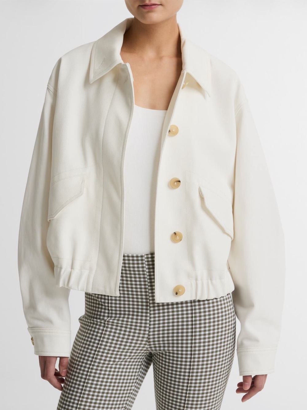 Vince Cream Button-Front Cropped Utility Jacket
